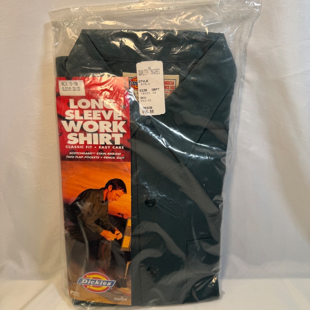 Dickies 575LN Long Sleeve Work Shirt Lincoln Green 16-16.5 x 32-33 Vintage USA